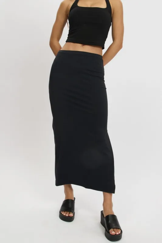 Black Midi Skirt High Rise Supersoft Lined sold by Ally Fashion