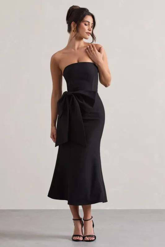 To Me | Black Bandeau Midi Dress With Oversized Bow sold by Club L London