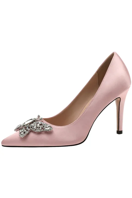 Pink Rhinestone Butterfly Pointed High Heels sold by Zapaka