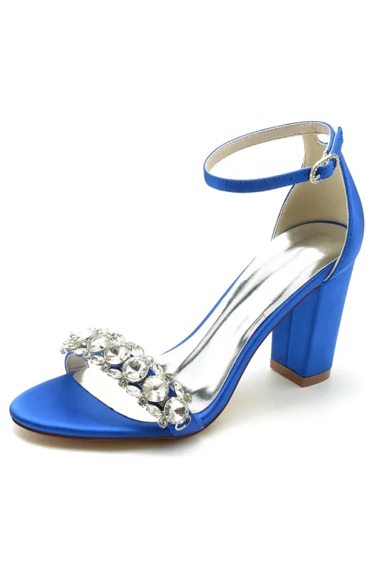 Royal Blue Rhinestone Ankle Straps Prom Sandals sold by Zapaka