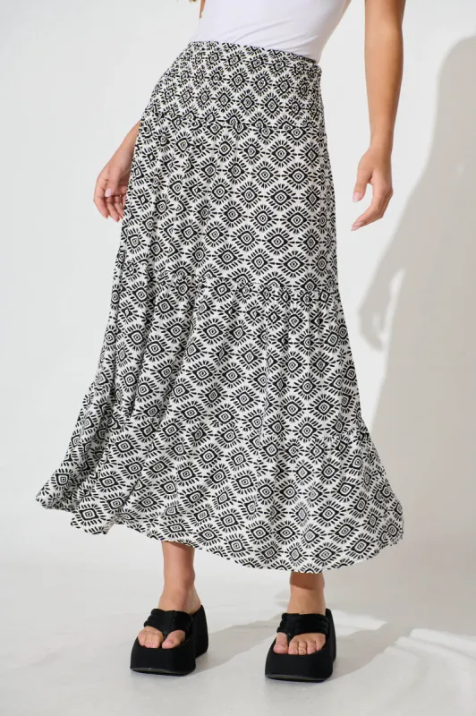 Shai Midi Skirt in Black and White Print sold by St Frock