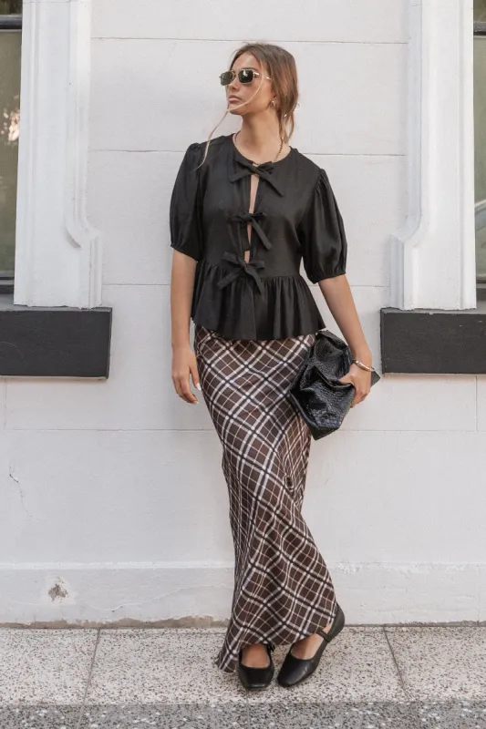 Sandra Midi Skirt - Brown Check sold by Petal & Pup