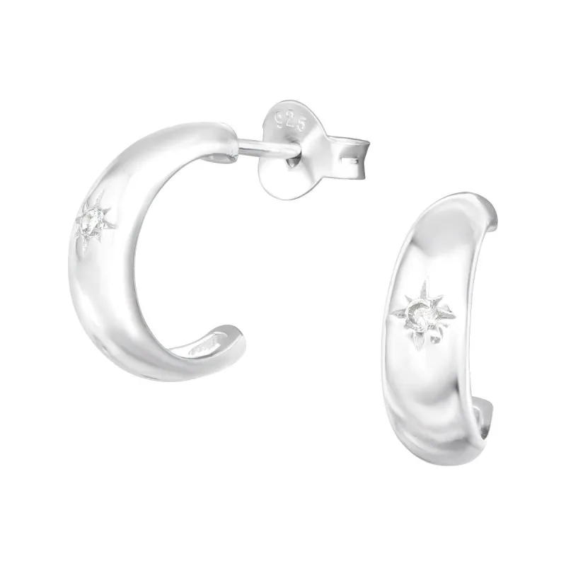 Sterling Silver Cubic Zirconia Sunburst Huggie Hoop Earrings sold by Zulily