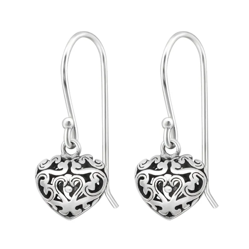 Sterling Silver Filigree Heart Drop Earrings sold by Zulily