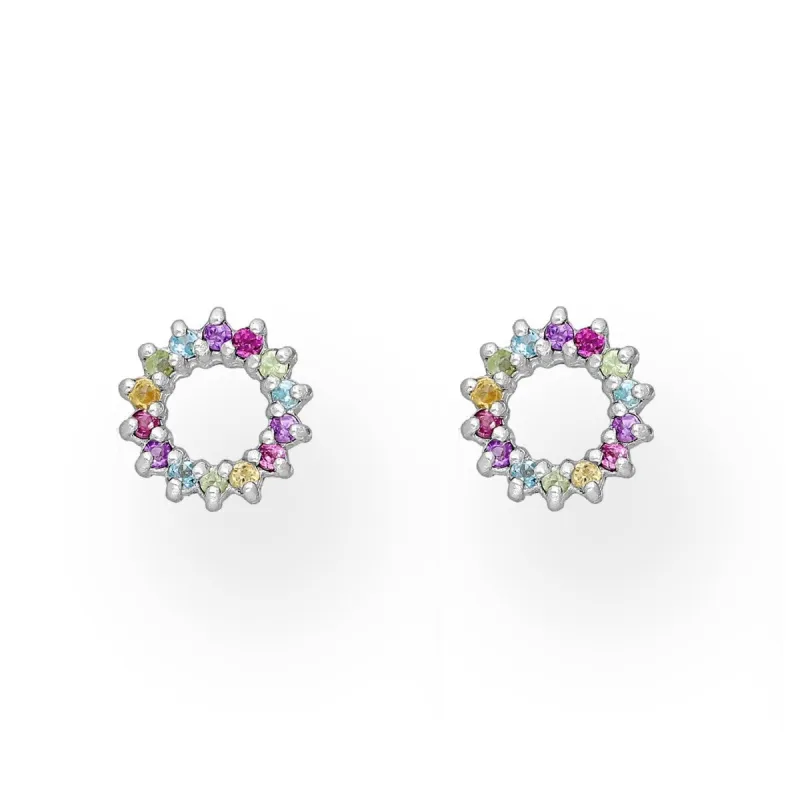 Sterling Silver Multi Colored Cubic Zirconia Wreath Stud Earrings sold by Zulily