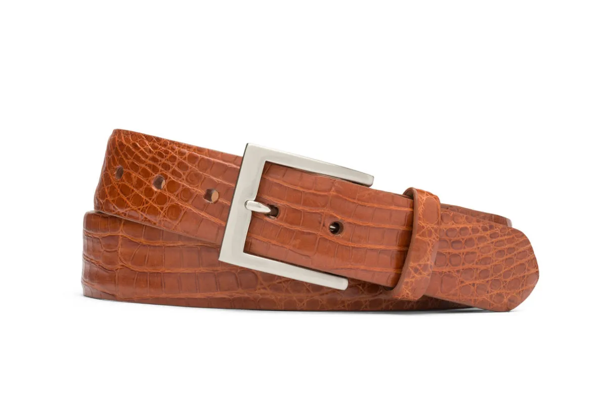 Caiman Crocodile Belt with Brushed Nickel Buckle sold by W. Kleinberg