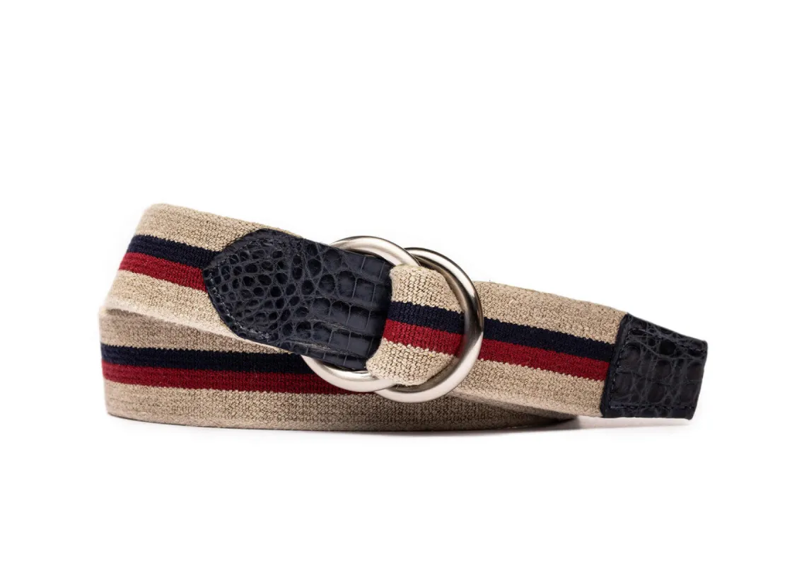 Linen Stretch Belt with Croc Tabs and O-ring Buckles sold by W. Kleinberg