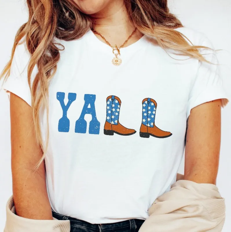 Yall Patriotic Cowboy Boots T-Shirt or Crew Sweatshirt sold by Roxie’s Picks