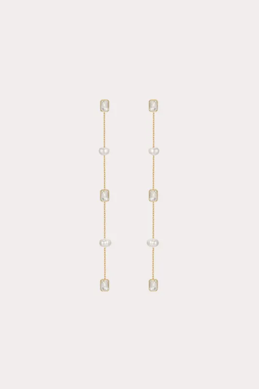 Marbella Pearl and Crystal Linear Drop Earrings - Pearl sold by Birdy Grey