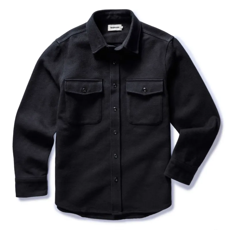 The Maritime Shirt Jacket in Faded Black Moleskin Twill sold by Taylor Stitch