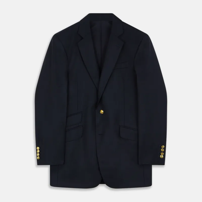 Navy Plain Wool Single Breasted Blazer sold by Turnbull & Asser