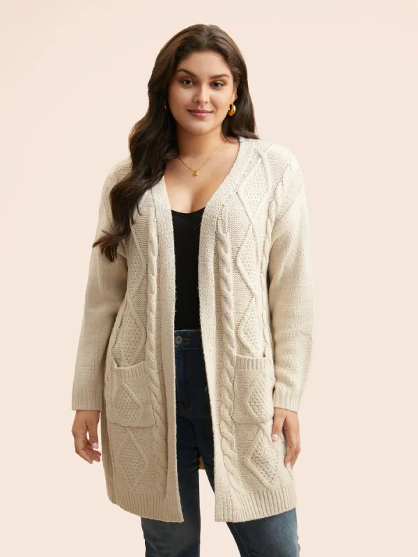 Cable Knit Drop Shoulder Pocket Cardigan sold by Bloomchic