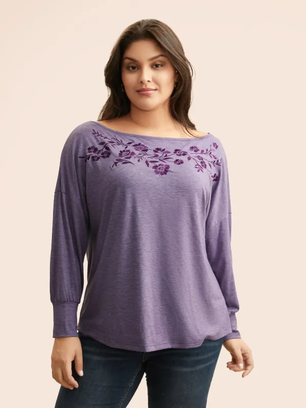 Boat Neck Floral Embroidered T-shirt sold by Bloomchic