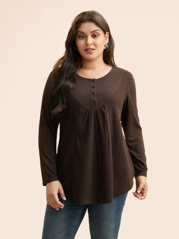 Waffle Knit Patchwork Button Up T-shirt sold by Bloomchic
