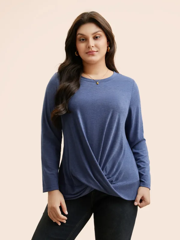 Solid Crew Neck Twist Front T-shirt sold by Bloomchic
