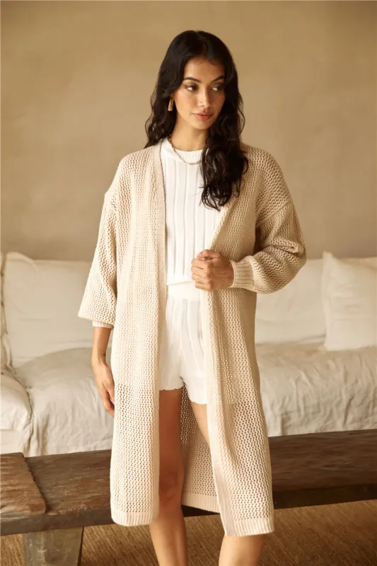 By The Fire Longline Cardigan Beige sold by Fortunate One