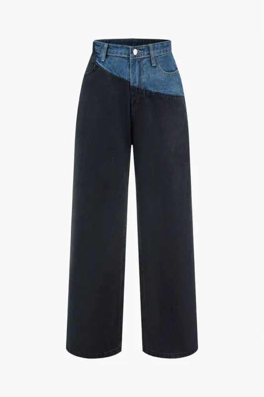 Patchwork Denim Colour Block Zipper Jeans sold by Micas