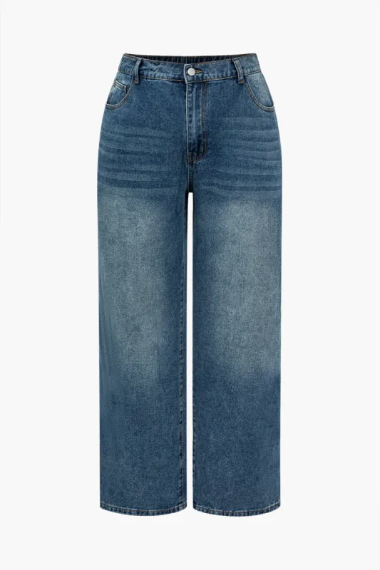 Plus Size Button Zipper High Waist Straight Leg Jeans sold by Micas