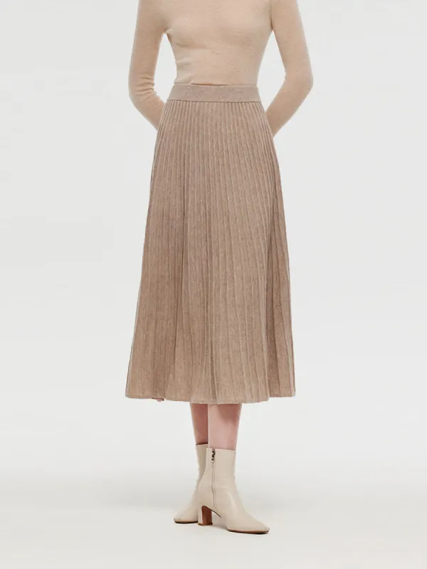 100% Wool A-Line Pleated Women Midi Skirt sold by Goelia