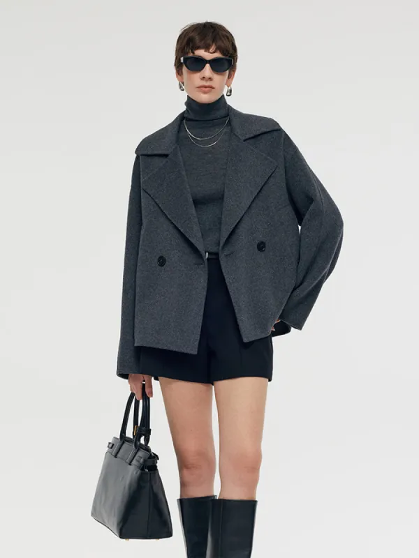 100% Wool Lapel Unisex Short Coat sold by Goelia