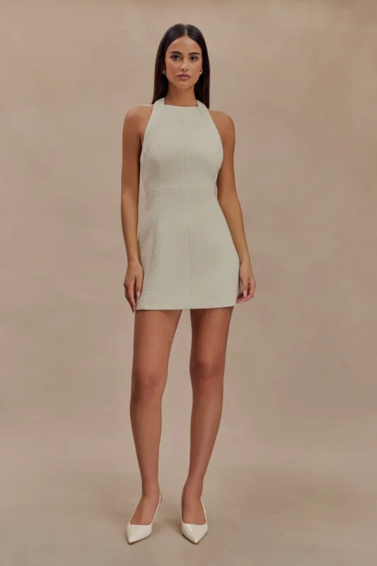 Carina Boucle Halter Mini Dress - Ivory sold by Meshki