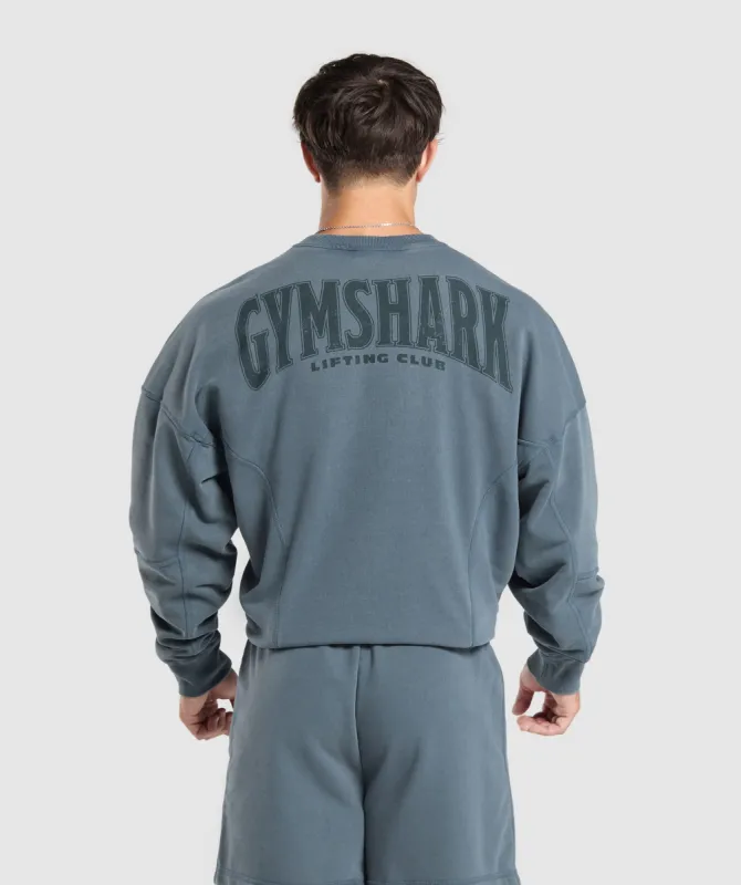 Gymshark Heritage Washed Crew - Titanium Blue sold by Gymshark