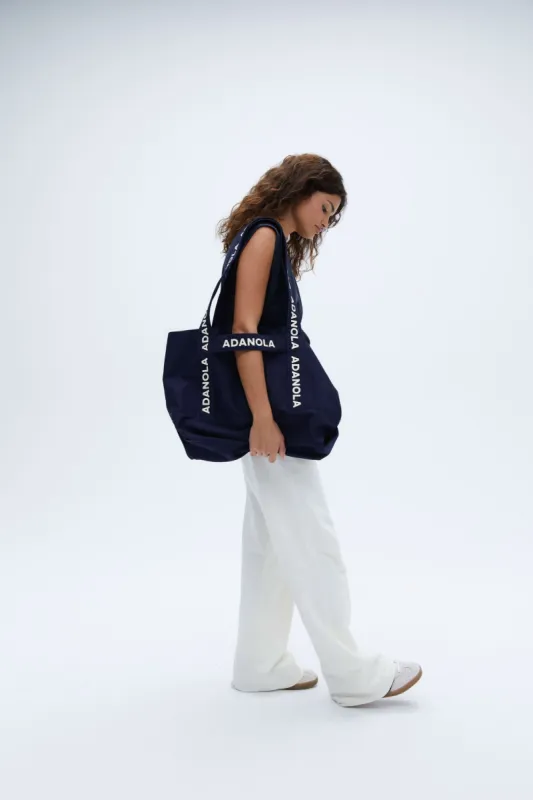 Branded Strap Tote Bag - Navy Blue sold by Adanola
