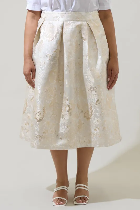 Lola Jacquard Pleated Midi Skirt Curve sold by Sugarlips