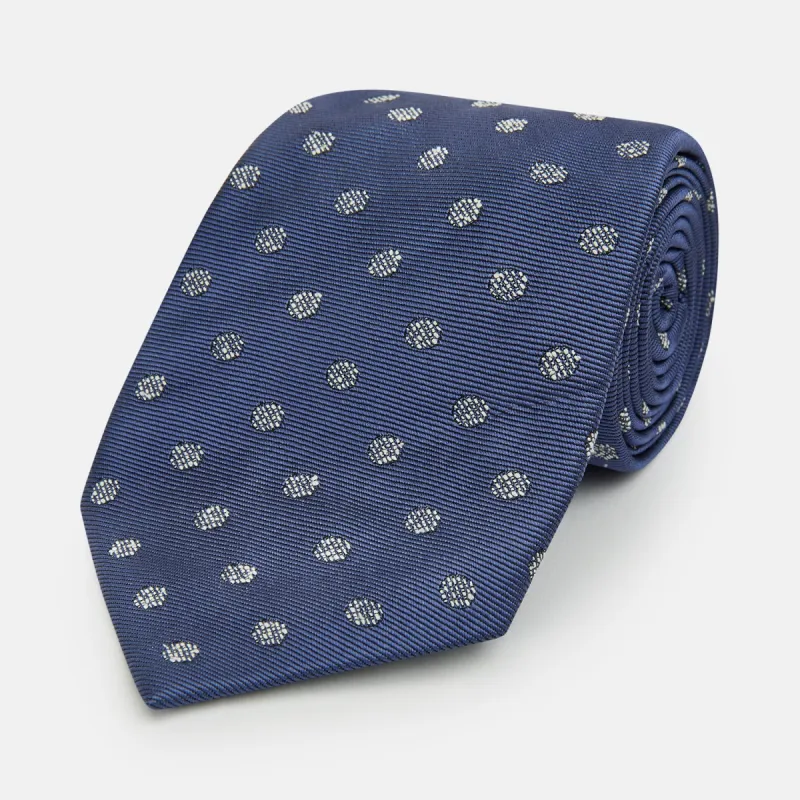 Navy Circle Silk Tie sold by Turnbull & Asser