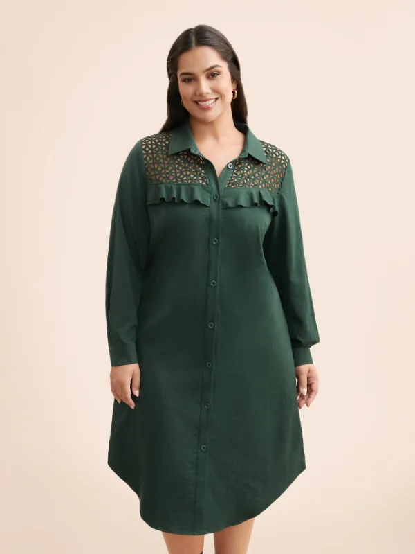 Solid Cut Out Ruffle Trim Arc Hem Dress sold by Bloomchic
