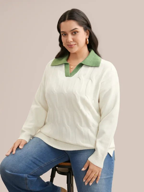 Supersoft Essentials Contrast Polo Neck Cable Knit Pullover sold by Bloomchic