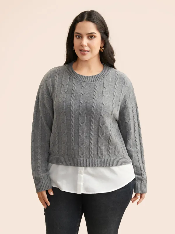 Supersoft Essentials Cable Knit Patchwork Pullover sold by Bloomchic