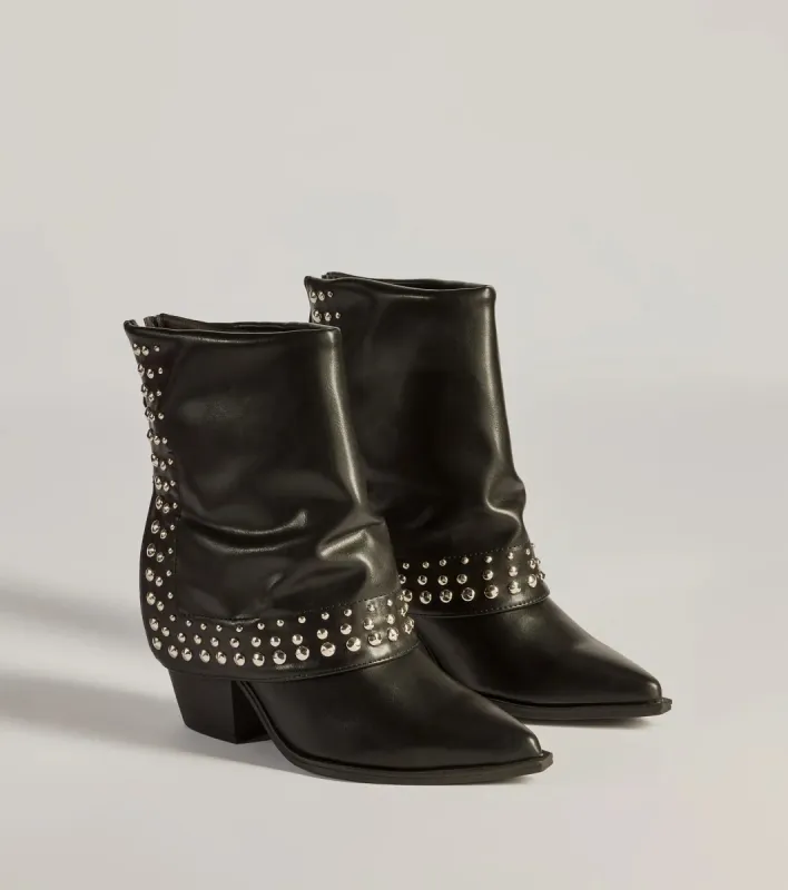 Stylishly Studded Faux Leather Fold-Over Booties sold by Windsor