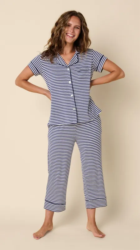 Essential Stripe Pima Knit Capri Set - Navy sold by the cat's pajamas