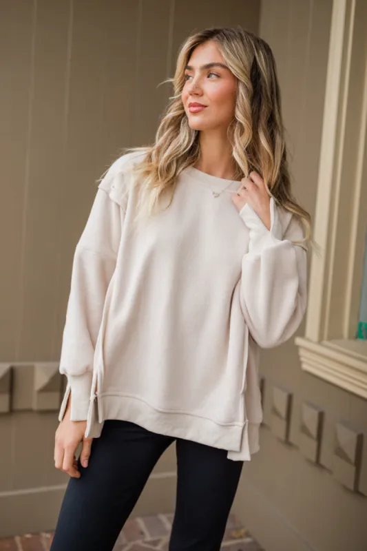 Scouted Out Cream Oversized Fleece Sweatshirt sold by Pink Lily