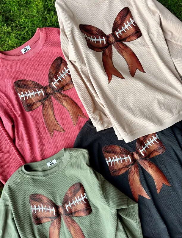 Football Bow Corded Crews sold by The Dogwood Boutique
