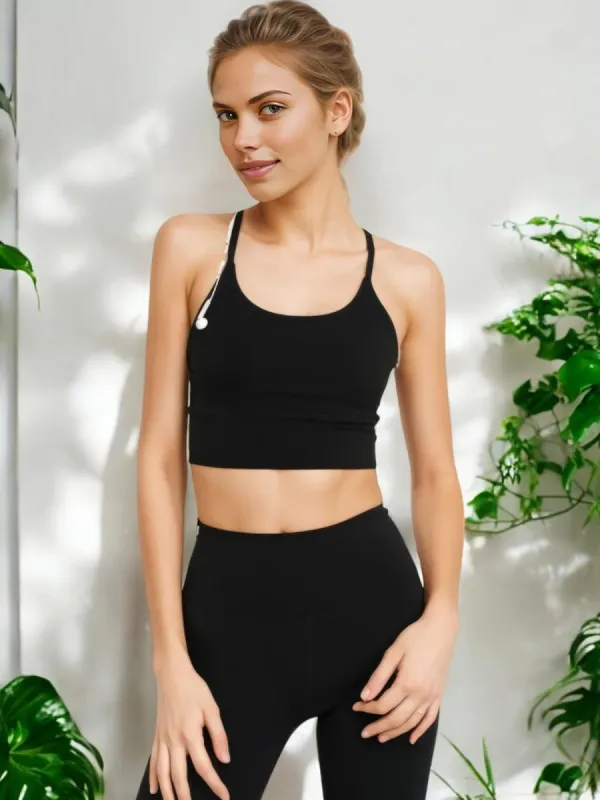Strappy Scoop Neck Sports Bra with Adjustable Straps and Stretch Fit sold by Anna-Kaci