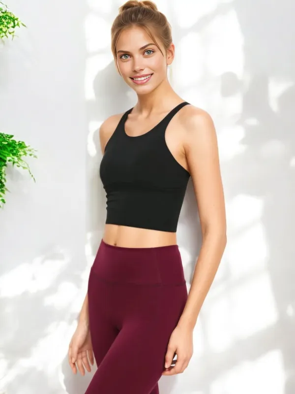 Racerback Scoop Neck Sports Bra with Stretchy Supportive Fit sold by Anna-Kaci