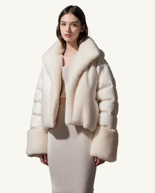 Violet Sherpa Collar Puffer Jacket - White sold by JW PEI