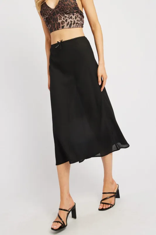 Black Slip Skirt High Rise Elastic Waist Midi sold by Ally Fashion