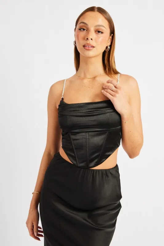 Black Satin Cowl Cami Top sold by Ally Fashion