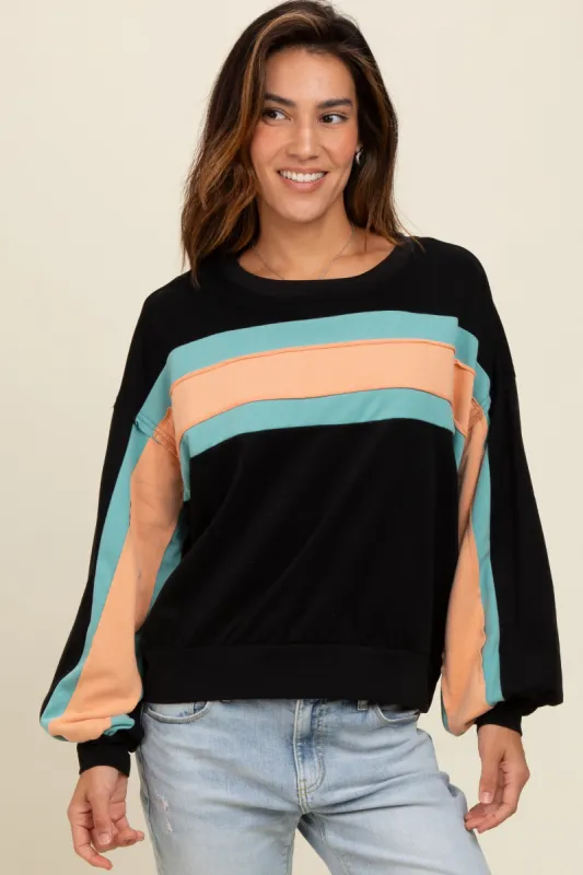 Black Colorblock Pullover Top sold by Pinkblush