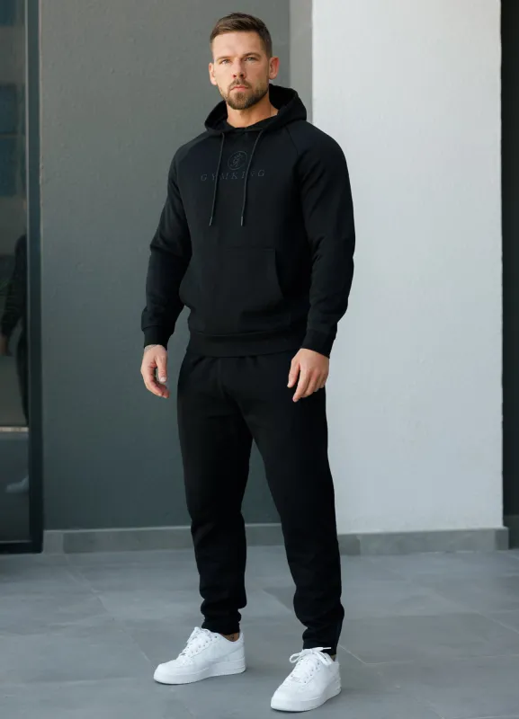 Gym King Pro Logo Fleece Hood Tracksuit - Black/Black sold by The Gym King