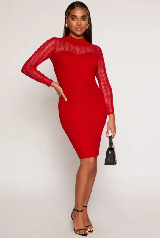 Shadow Stripe Lurex Mesh Mock Neck Midi Dress sold by Rainbow