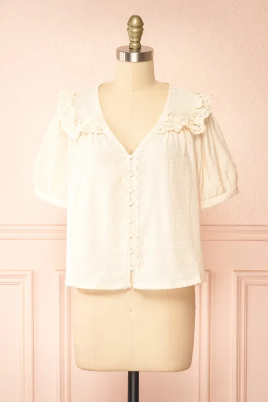 Oceana | Ivory Blouse w/ Lace Trim sold by Boutique 1861