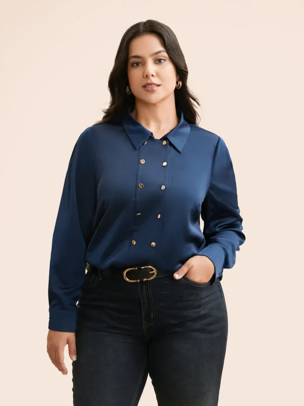 Shirt Collar Metal Detail Blouse sold by Bloomchic