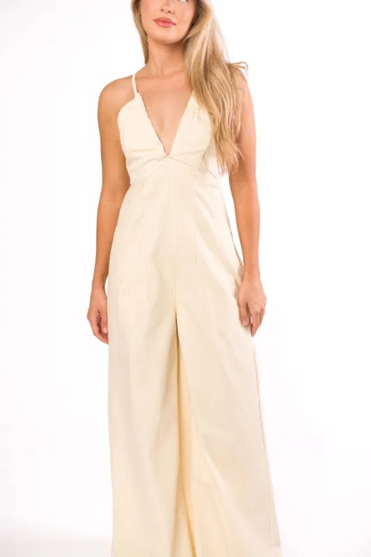 Midweek 100% Cotton Denim Jumpsuit in Ivory sold by Worth Collective
