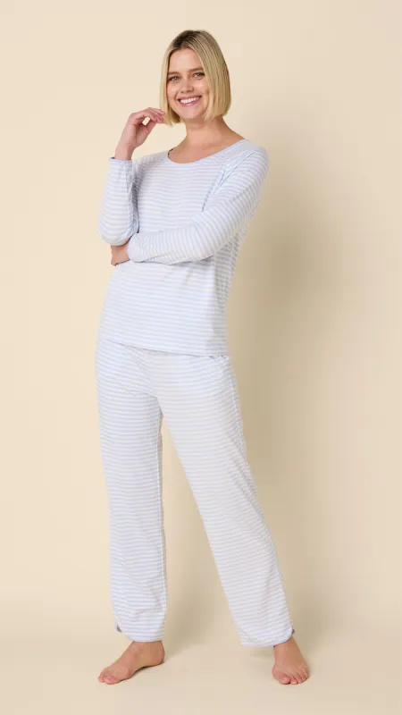 Essential Stripe Pima Knit Simple Set - Heavenly Blue sold by the cat's pajamas