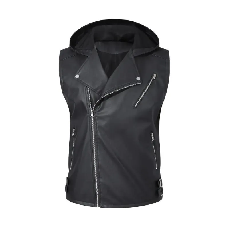 Men's Vintage Leather Zip-Up Biker Hooded Vest 42810922M sold by Manly