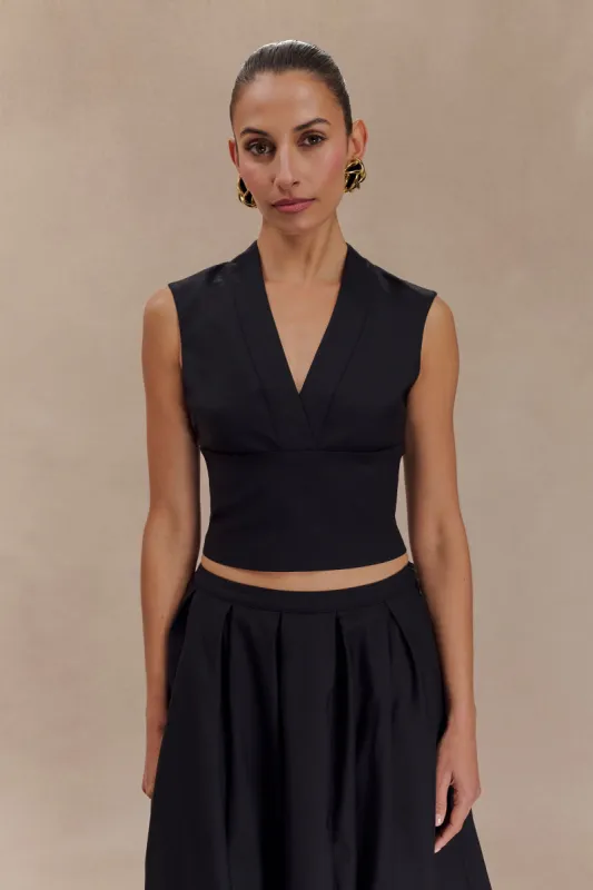 Jemima Sleeveless Cross Over Top - Black sold by Meshki